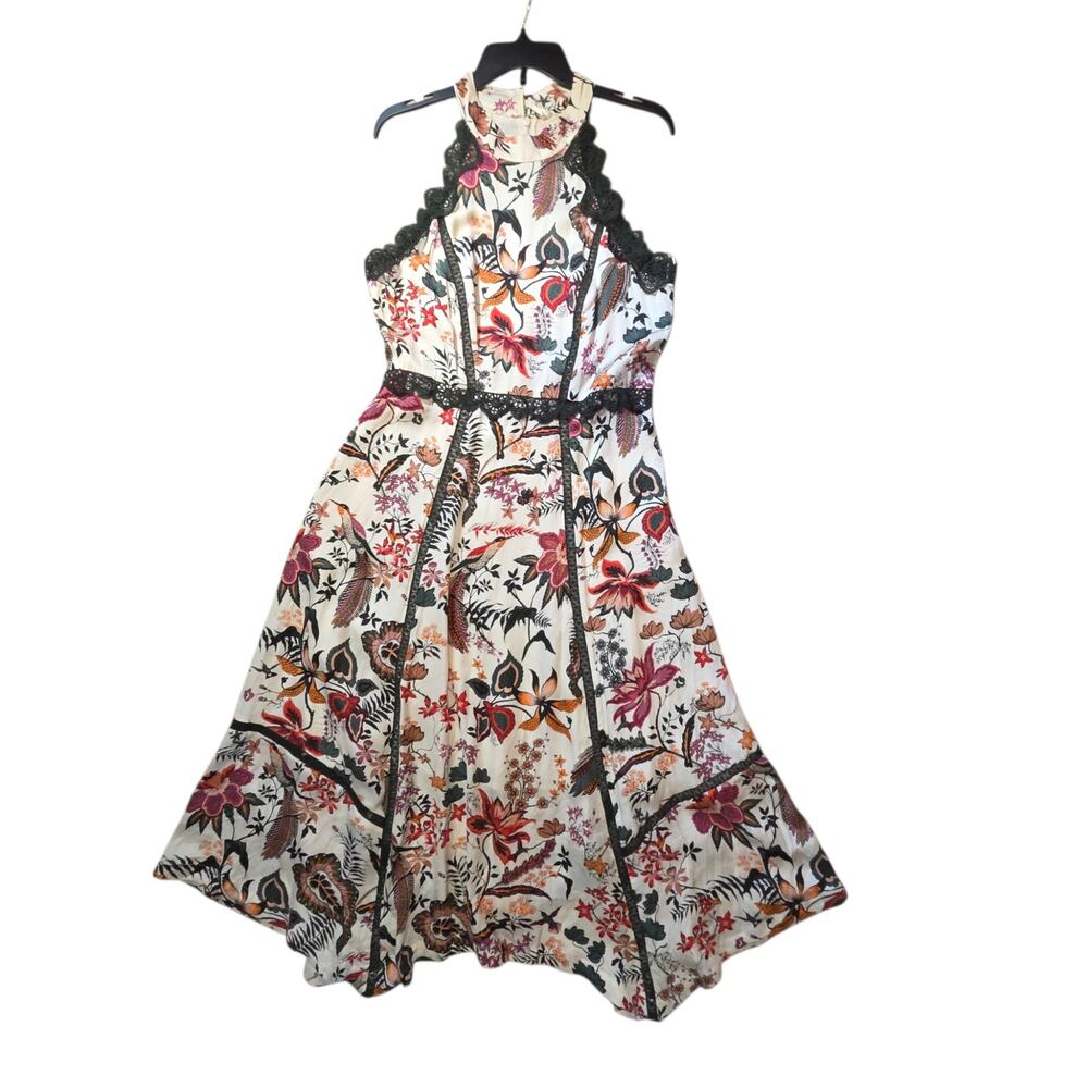 By Anthropologie Lace Trim Floral A-line Midi Dress Sz 14 NWT Fits sz 10/12